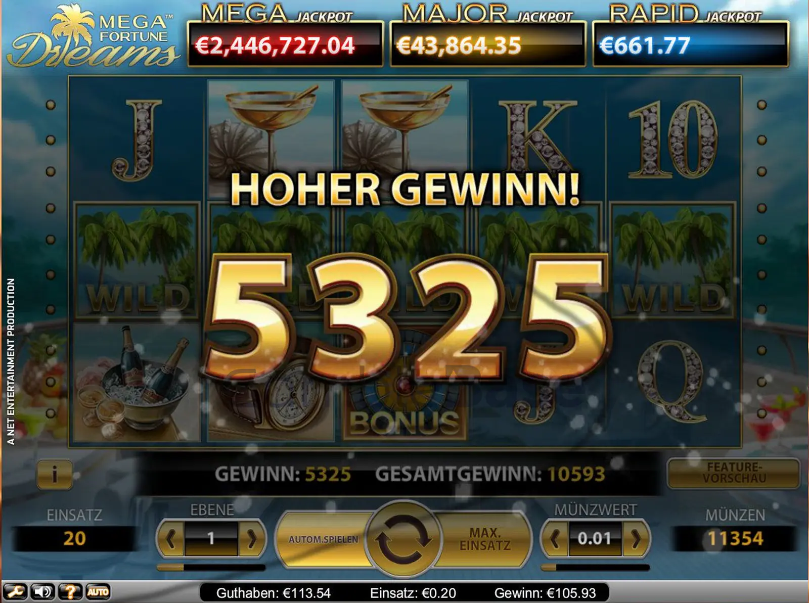 Mega Fortune Dreams Gewinnbild: Hoher Gewinn statt Jackpot