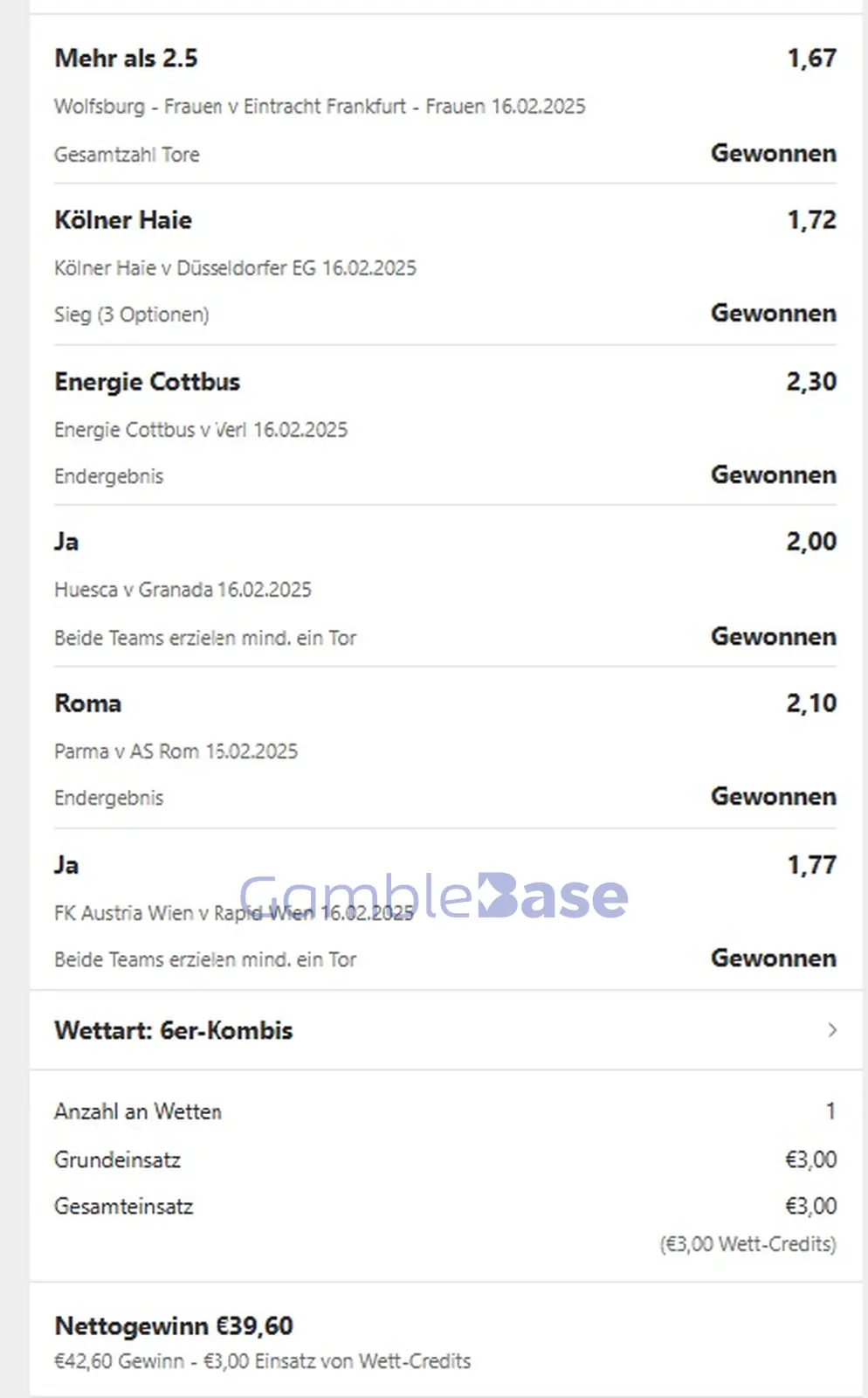 Gewinnbild: SportwettenCashout 16.02.2025