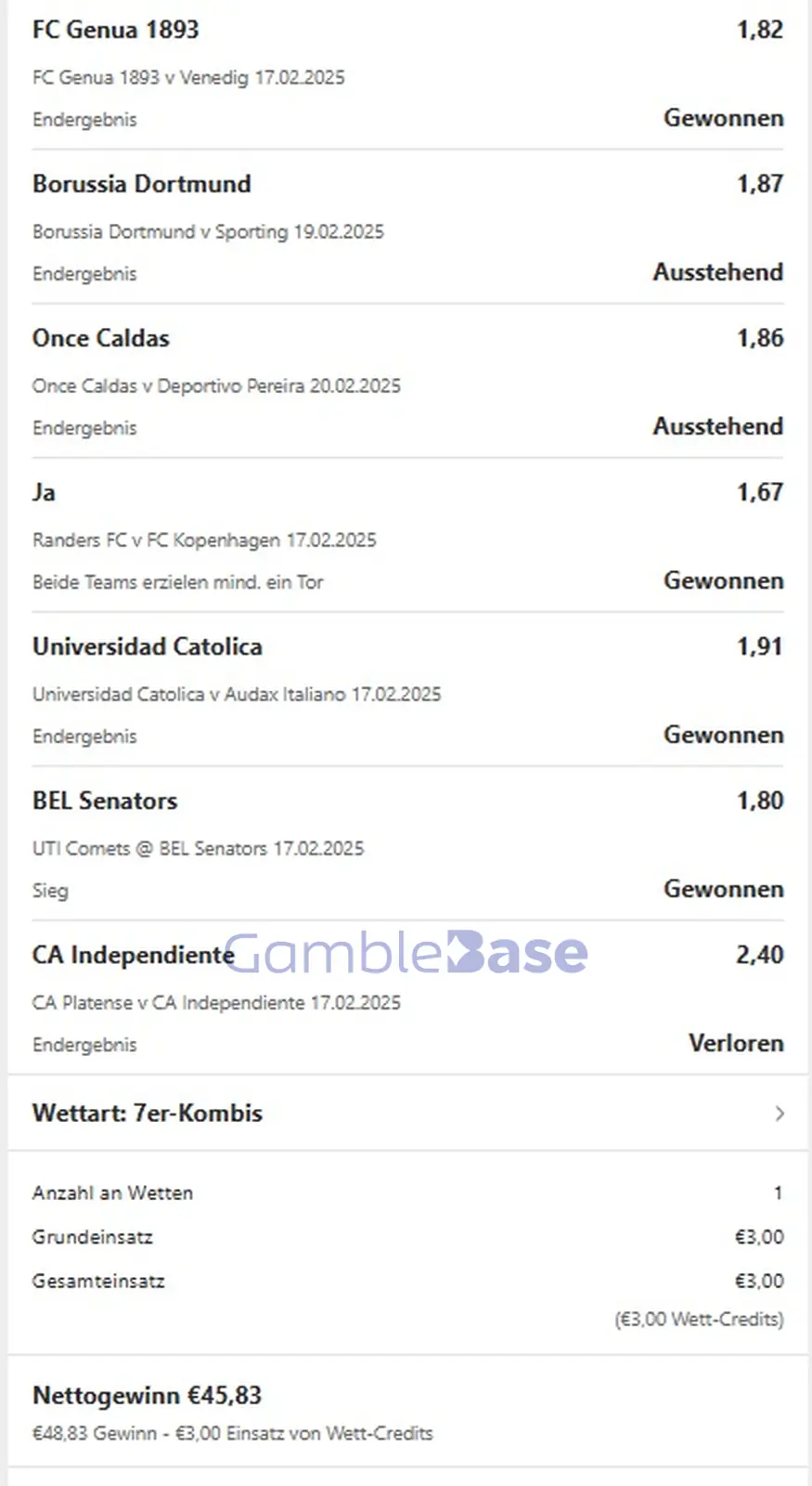 Gewinnbild: SportwettenCashout 17.02.2025