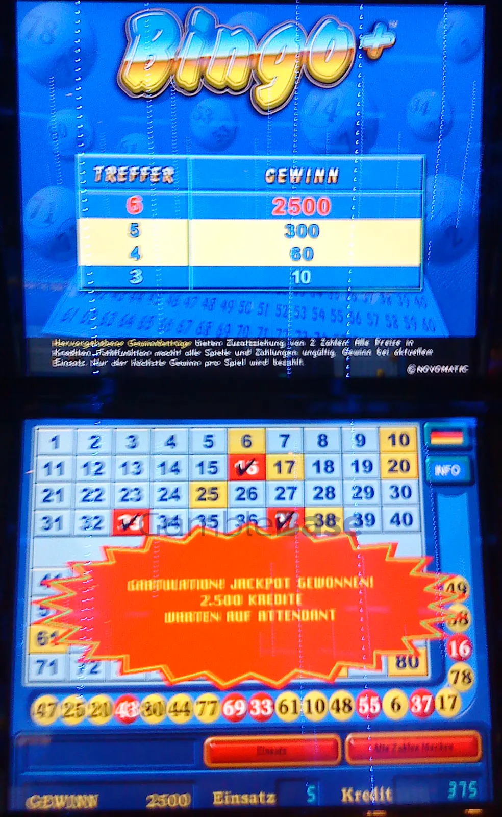 Bingo+ Gewinnbild: 6 Richtige auf 2,50 Euro Einsatz