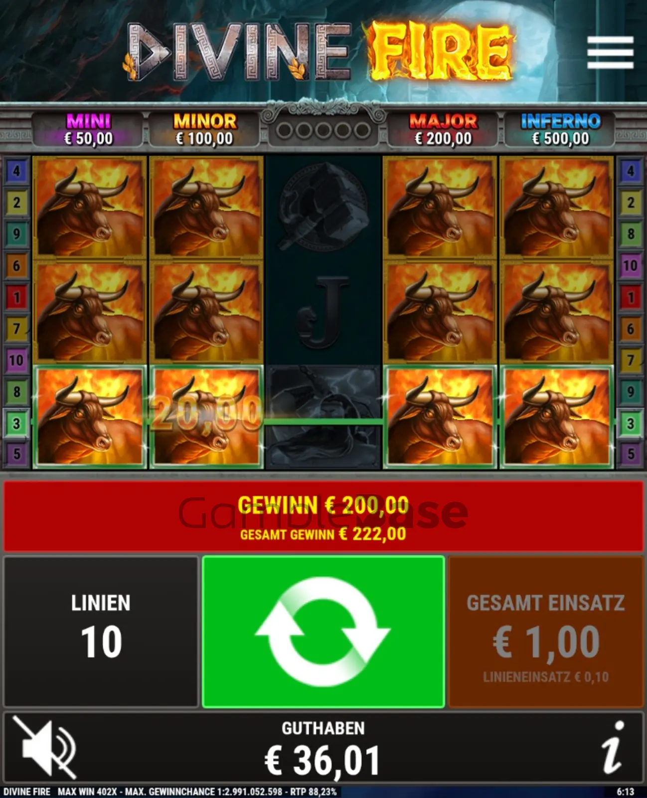 Divine Fire Gewinnbild: Bonusumsatz [✓]
