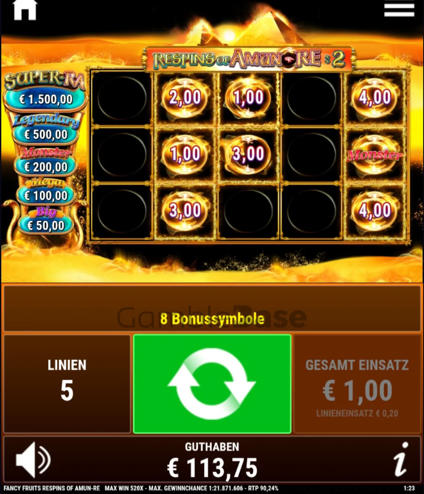 Fancy Fruits Respins of Amun Re Gewinnbild: Fancy