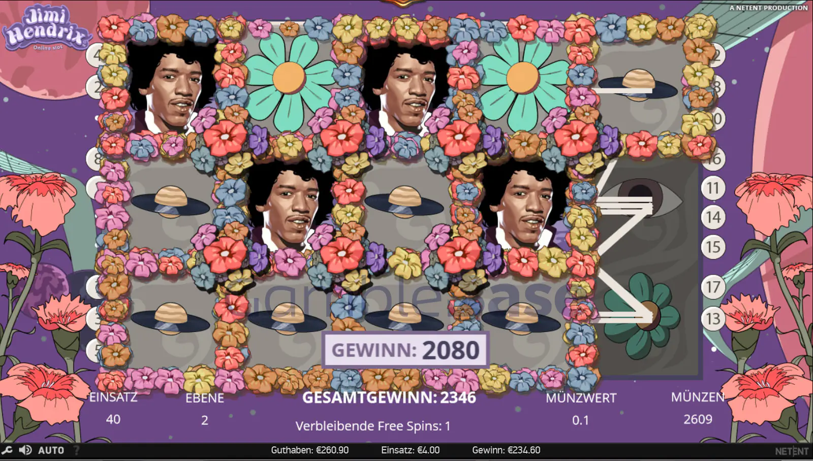 Jimi Hendrix Online Slot Gewinnbild: Freispiele mit gutem Einsatz