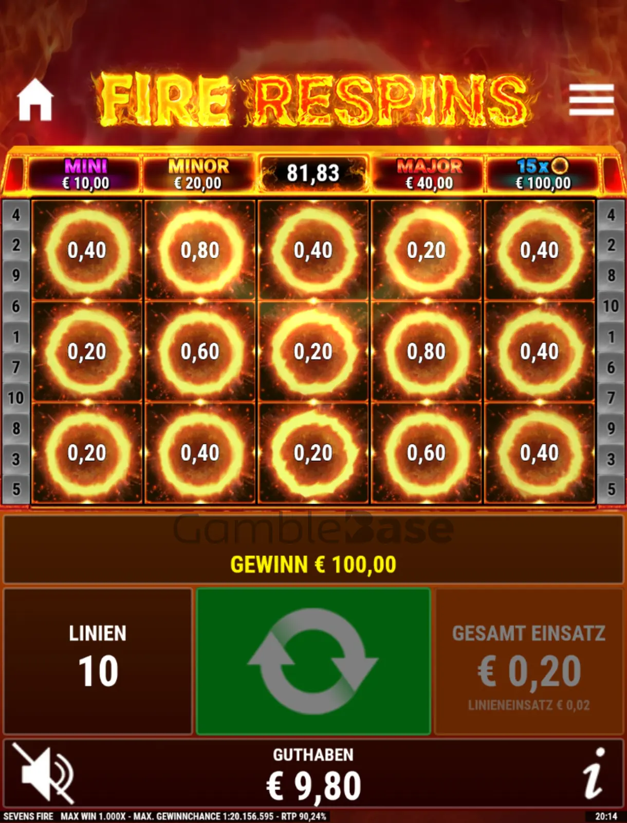 Sevens Fire Gewinnbild: Fire Respins