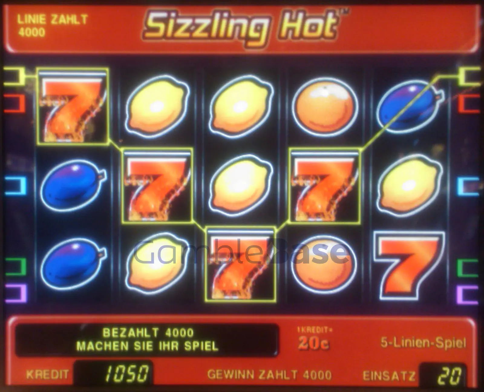 Sizzling Hot Gewinnbild: Fast 5 Siebener!!! Aber leider nur fast...