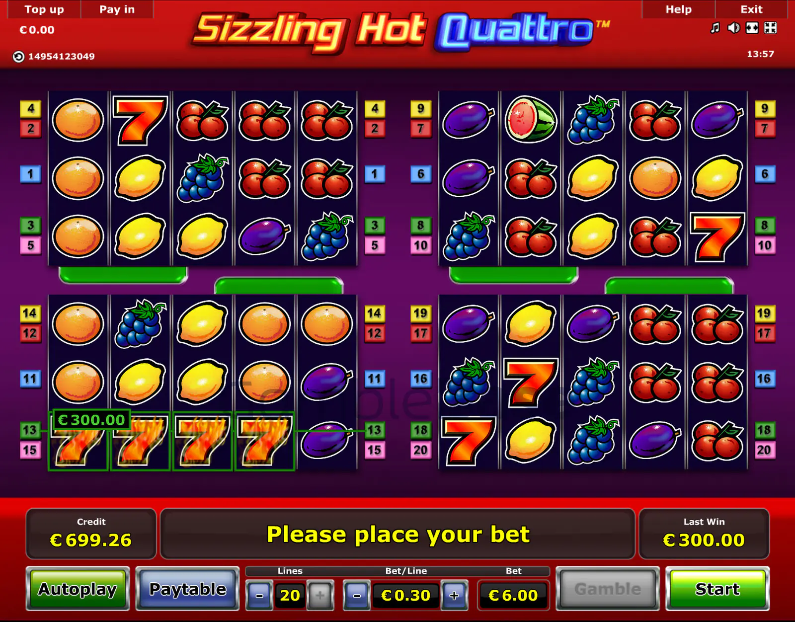 Sizzling Hot Quattro Gewinnbild: 4x 7er - das war einfach! Bei so vielen Walzen...
