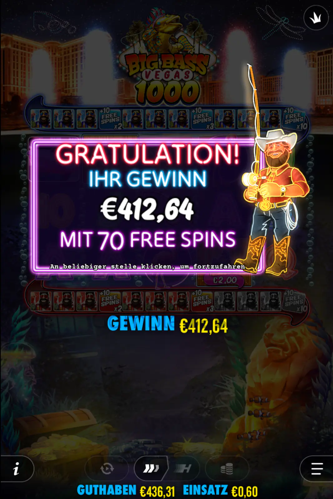 Big Bass Vegas 1000 Gewinnbild: Big Bass Mit extra Einsatz