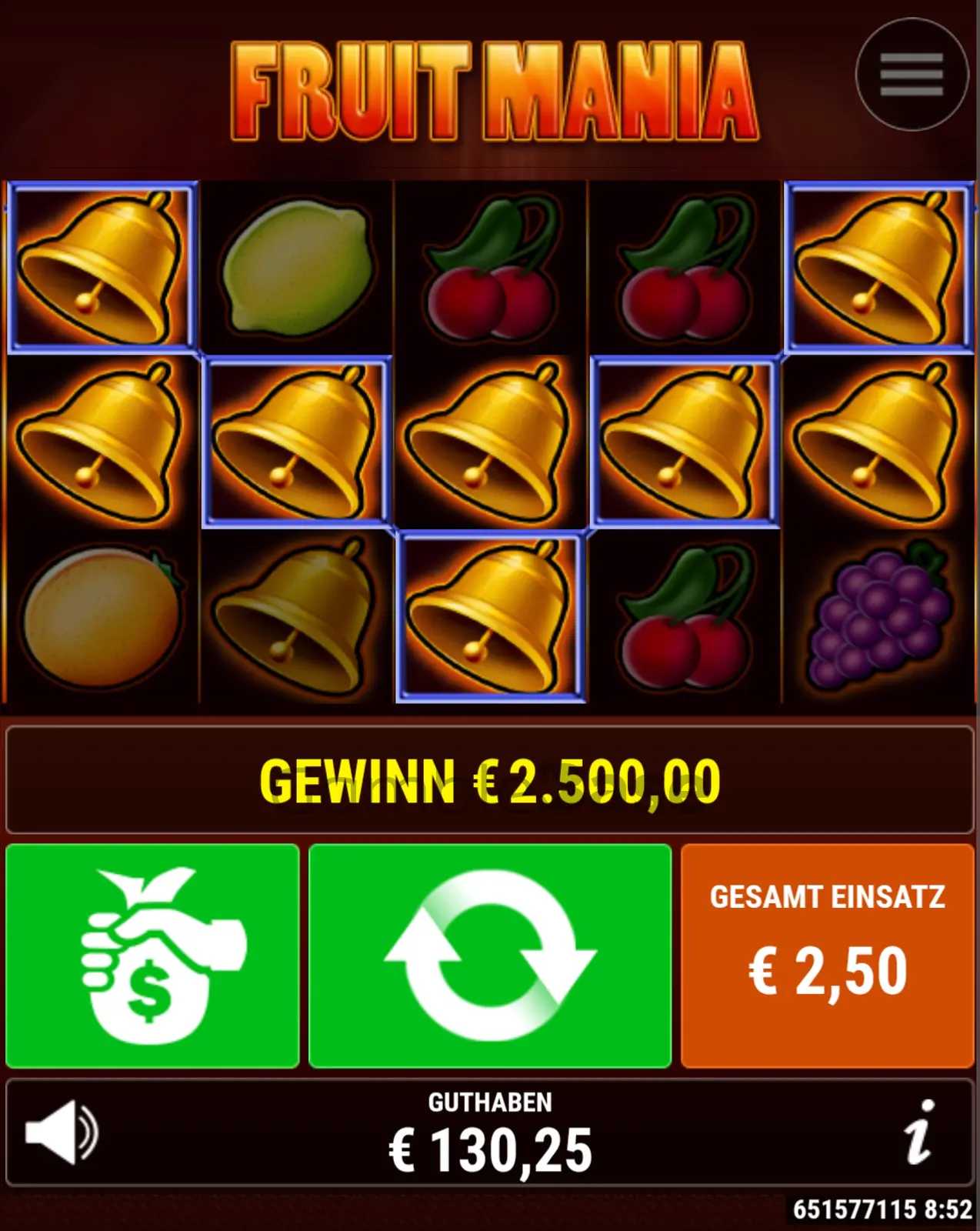 Fruit Mania Gewinnbild: 2 volle Reihen Glocken