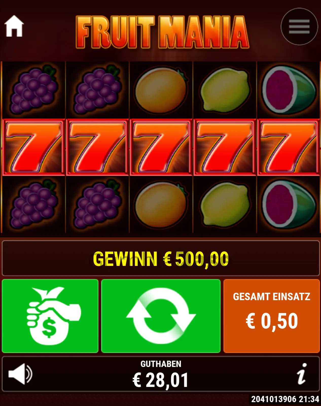 Fruit Mania Gewinnbild: Und nochmal 77777