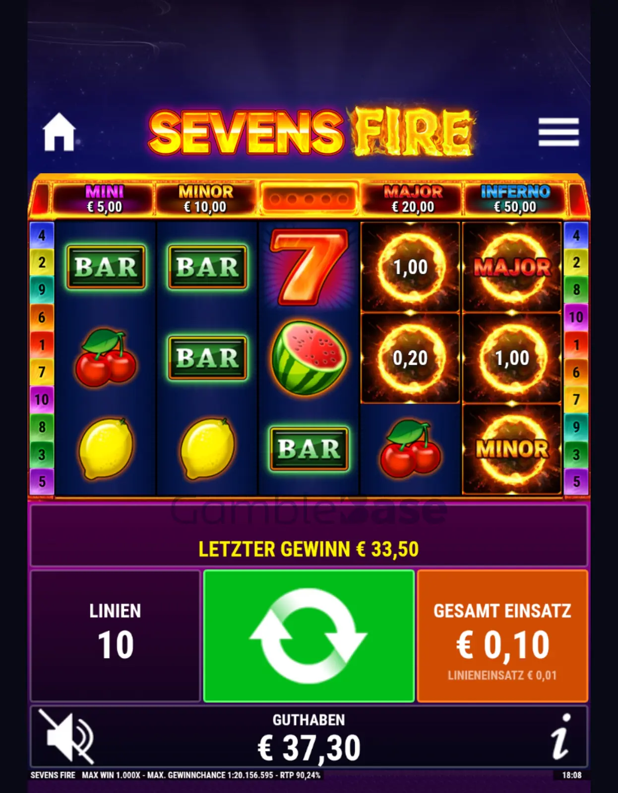 Sevens Fire Gewinnbild: Fire Respins