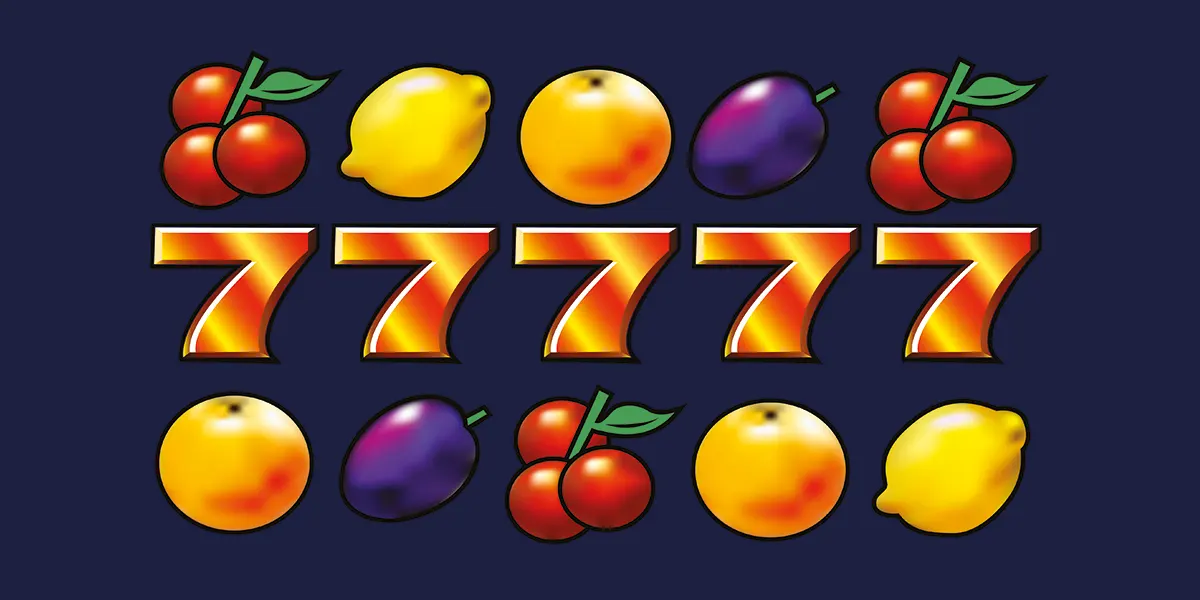 3 Reihen mit diversen Früchten und der Nummer 7