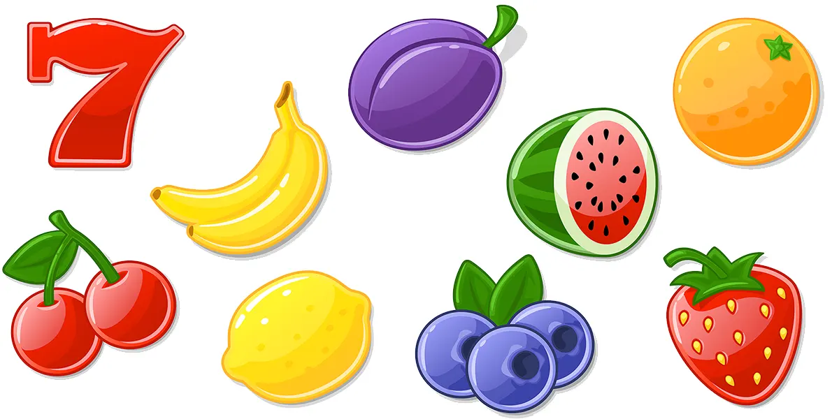 Diverse Früchte und eine 7 auf weißem Hintergrund