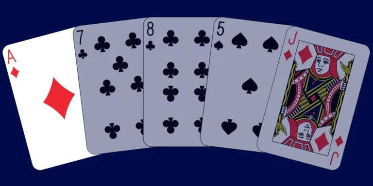 5 Spielkarten, 4 davon ausgegraut und das Ass als High Card hervorgehoben.