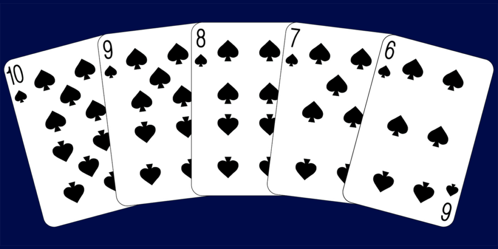 Straight Flush beim Pokern: 6, 7, 8, 9 und 10 in Pik