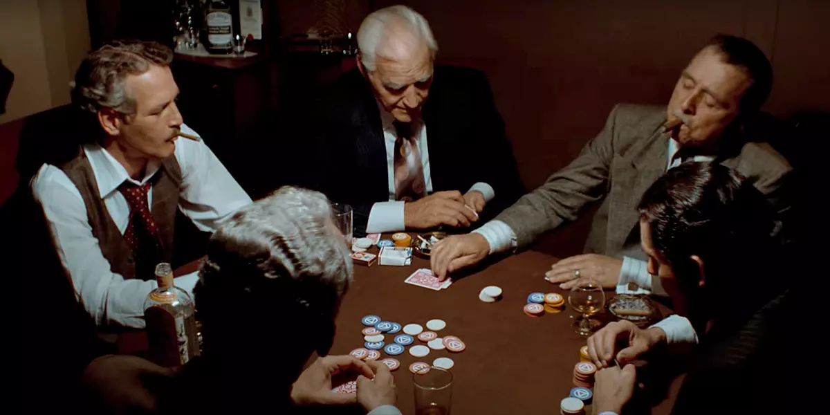 Die Pokerszene im Zugabteil im Film "Der Clou"