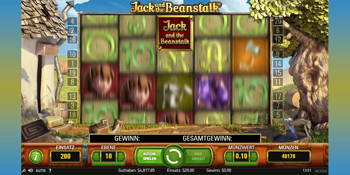 Walking Wild Feature beim Slot "Jack and the Beanstalk"