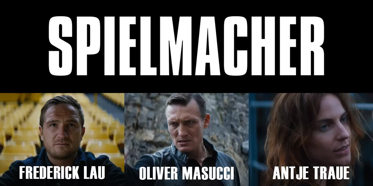 Collage der Hauptdarsteller Frederick Lau, Oliver Masucci und Antje Traue im Film "Spielmacher"