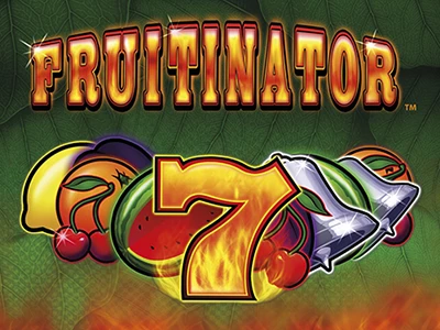 Fruitinator Schriftzug und allen Spielsymbolen nebeneinander
