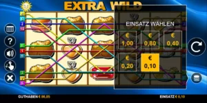 Auswahl des Einsatzes (zwischen 0,10 und 1 EUR) beim Extra Wild Slot