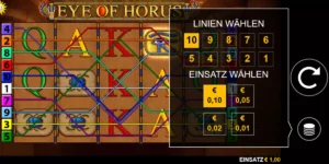 Auswahl des Einsatzes beim Slot "Eye of Horus"