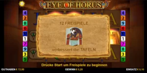 Gewinn von 12 Freispielen beim Slot Eye of Horus