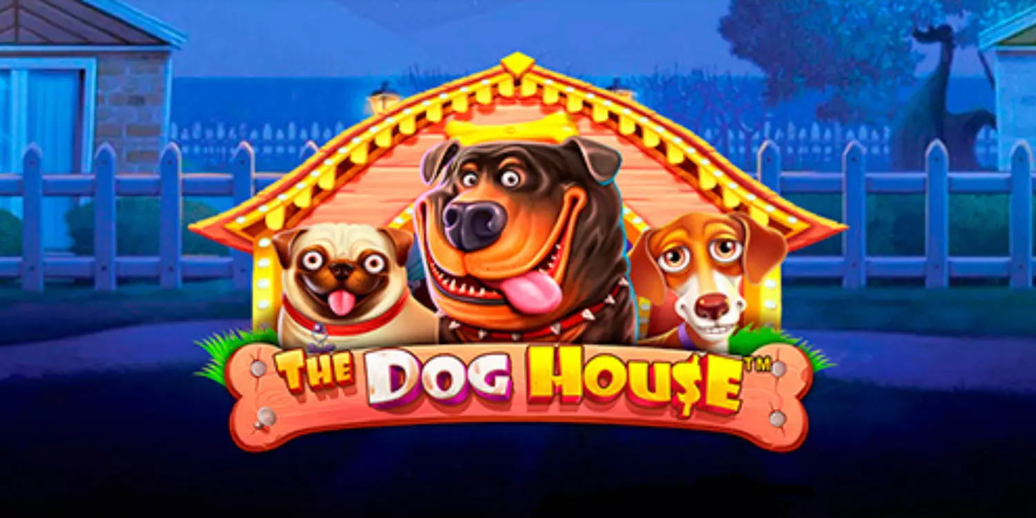 Eine Hundehütte mit 3 Hunden über dem The Dog House Schriftzug.