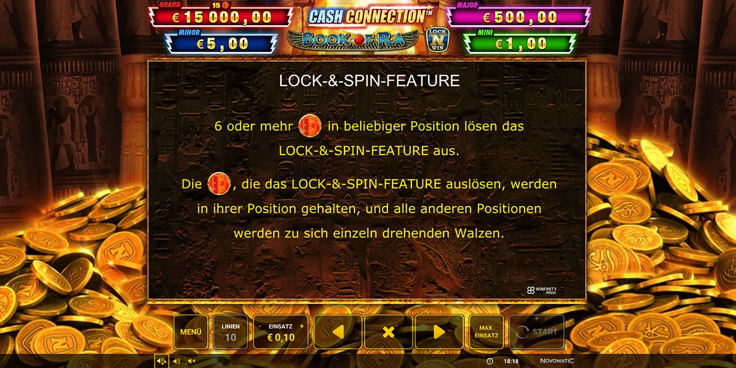 Lock & Spin-Feature bei Cash Connection Book of Ra