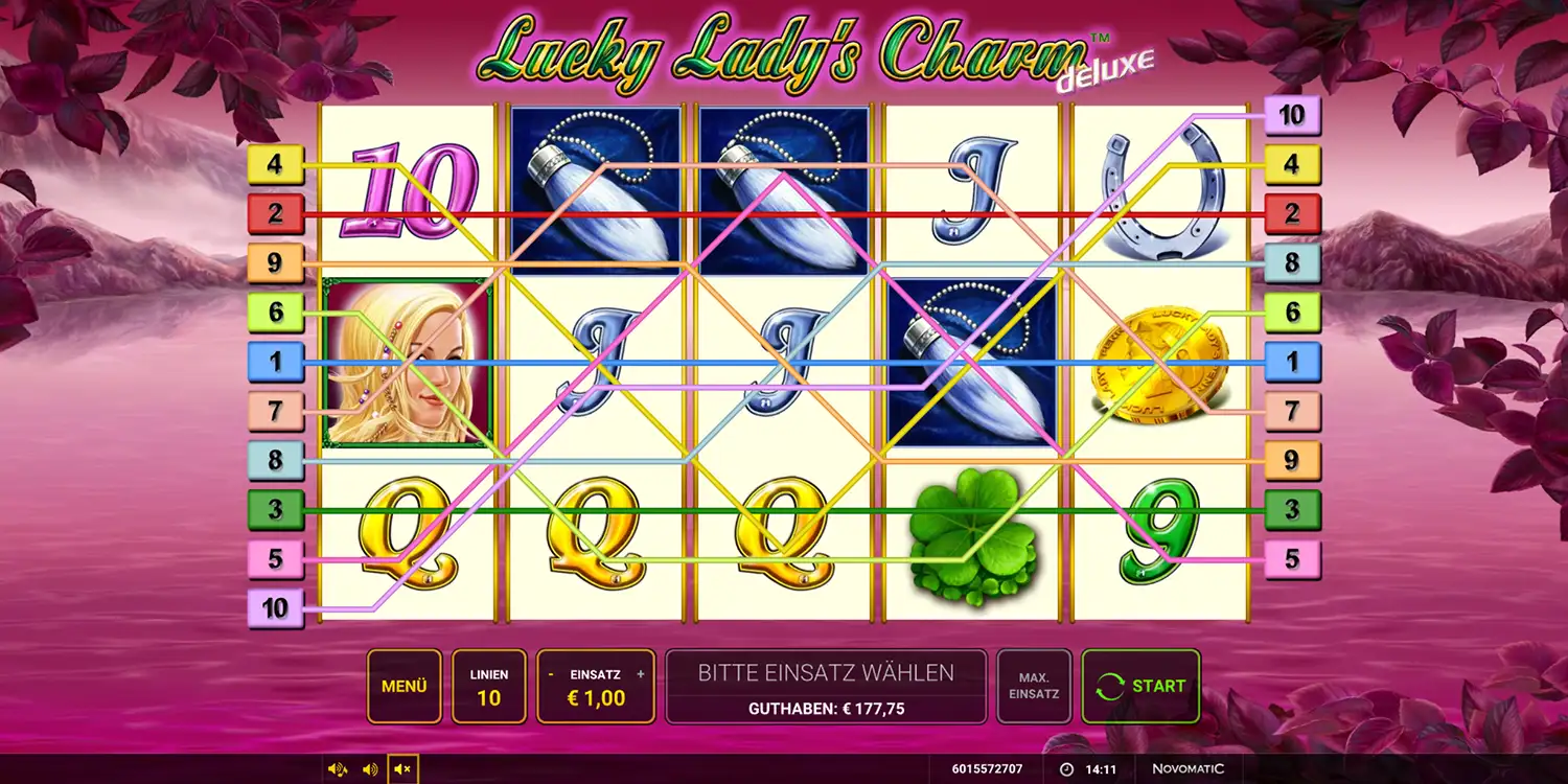 Gewinnlinien bei Lucky Lady's Charm deluxe