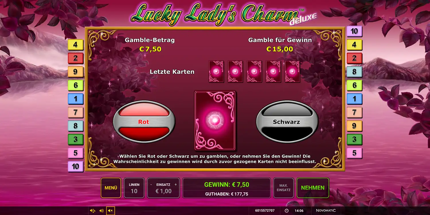 Kartenrisiko bei Lucky Lady's Charm deluxe