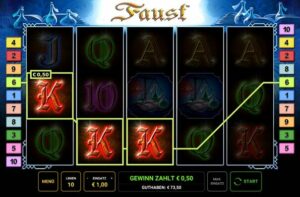 Gewinn von 0,50 Euro durch 3 K-Symbole beim Slot "Faust"
