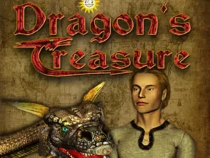 Der Ritter und der Drache unter dem Dragons Treasure Schriftzug