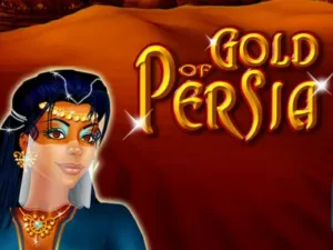 Persische Prinzessin neben dem Gold of Persia Schriftzug