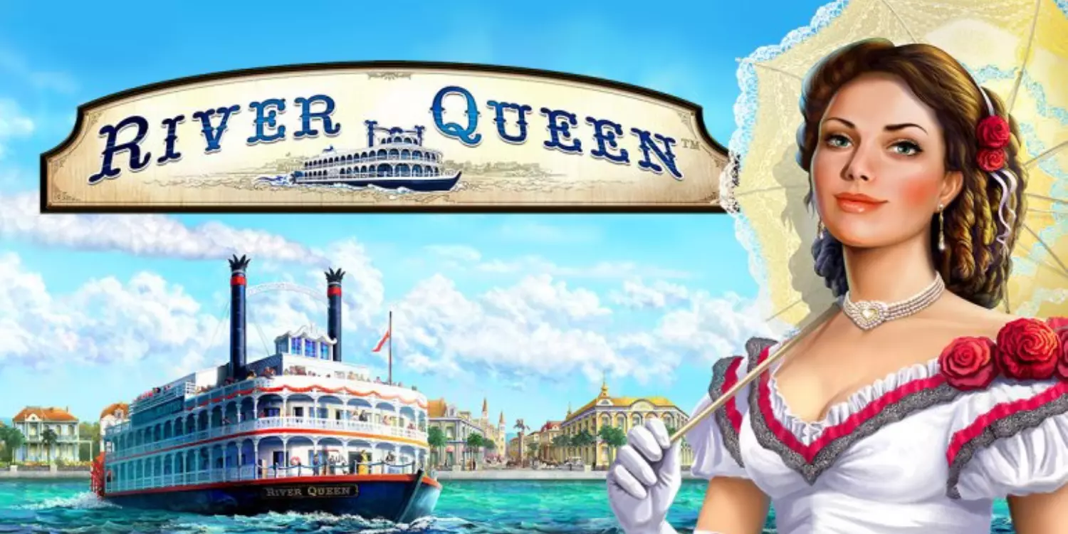 Die Königin neben einem Schiff und dem Schriftzug als Titelbild