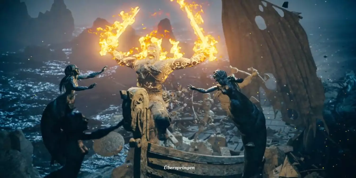 Ein brennender Krieger kämpft im Intro von Vikings go Berzerk