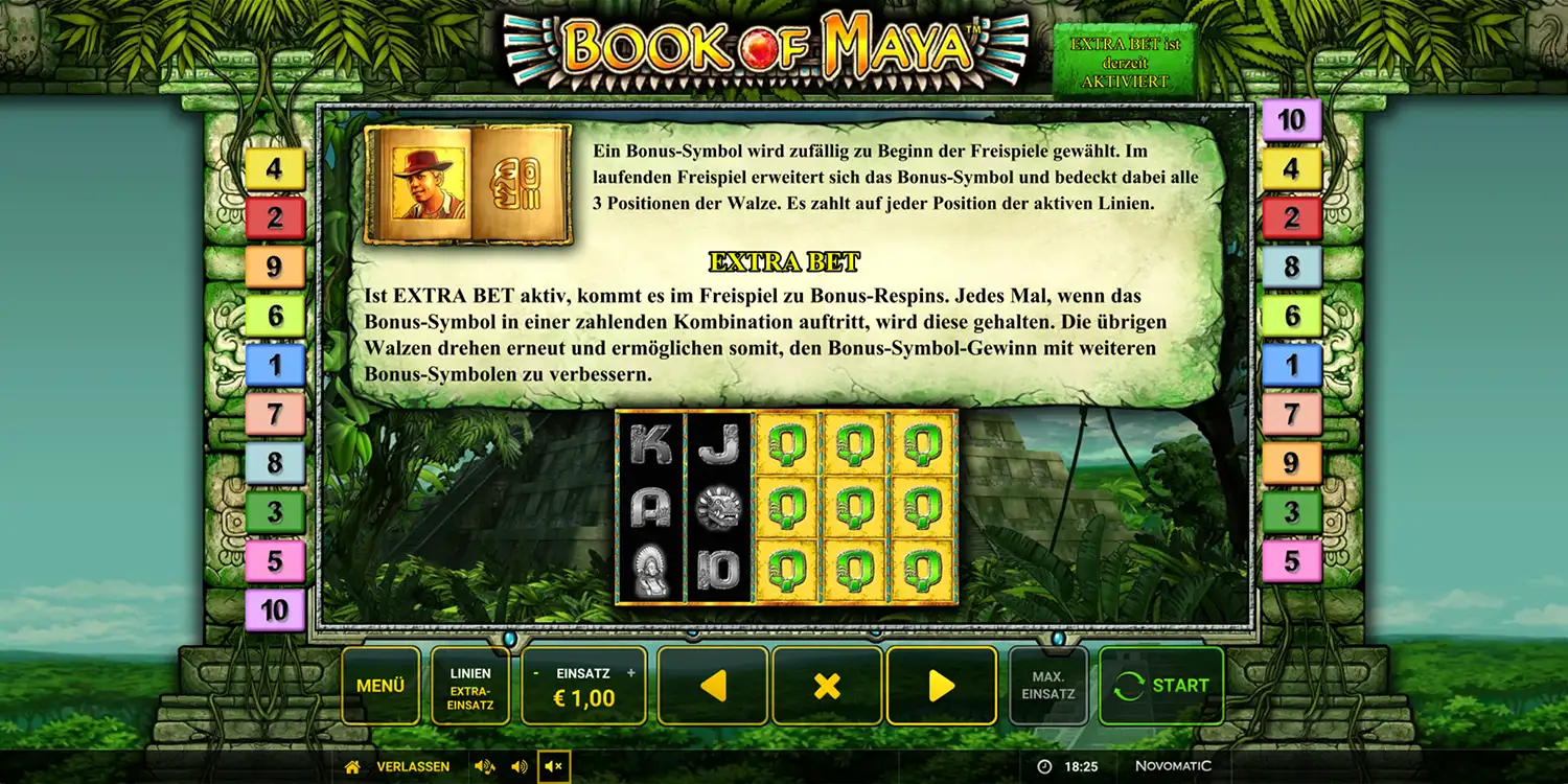 Extra Bet bei Book of Maya