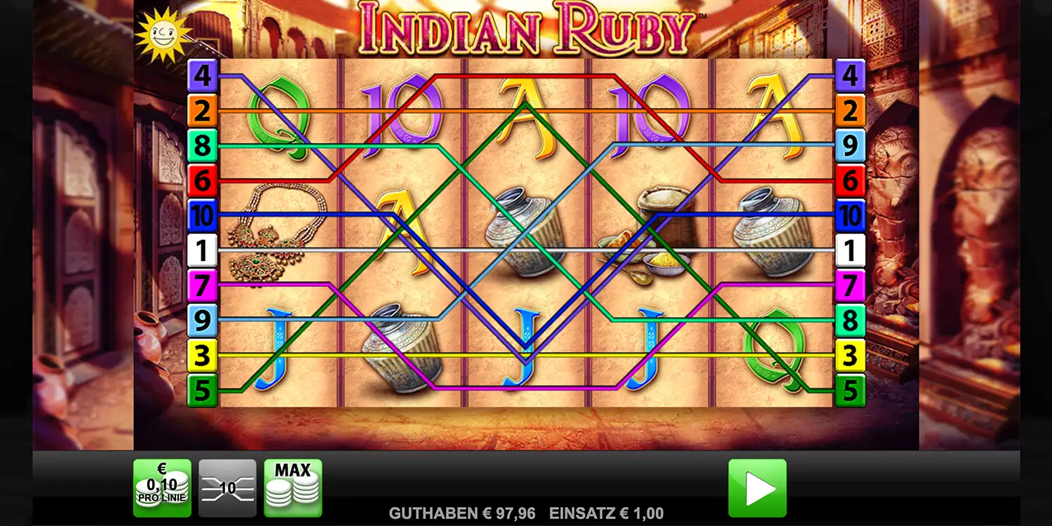 Gewinnlinien bei Indian Ruby