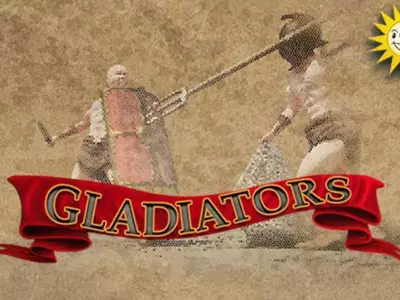 Zwei kämpfende Gladiatoren über dem Gladiators-Schriftzug