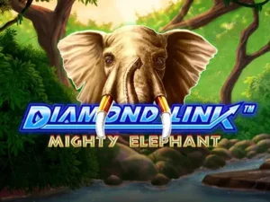 Ein mächtiger Elefant hinter dem Diamond Link Mighty Elefant Schriftzug.