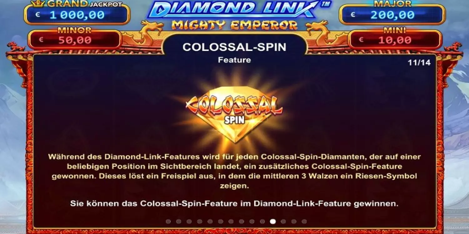 Der Colossal-Spin Diamond glänzt Gold über der Beschreibung des Features