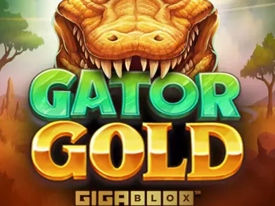 Das goldene Krokodil über dem Gator Gold Gigablox Schriftzug