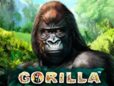 Ein mächtiger Gorilla im Dschungel über dem Gorilla Schriftzug