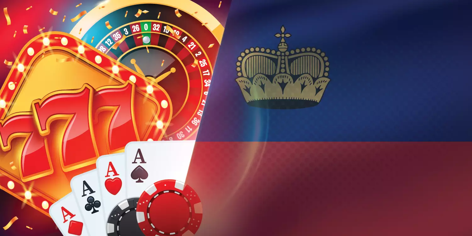 Diverse Glücksspiele auf Flagge von Liechtenstein