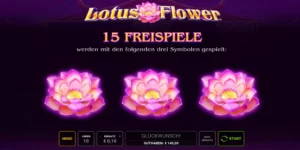 Die Erklärung, wie man ins Freispiel kommt, zeigt 3 Blumen-Symbole