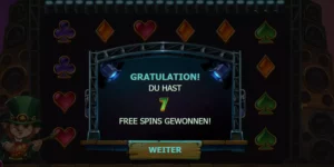 Eine Anzeige erscheint, dass man 7 Free-Spins gewonnen hat.