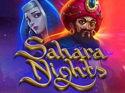 Die persische Prinzessin mit dem persischen Prinzen hinter dem Sahara Nights Schriftzug.