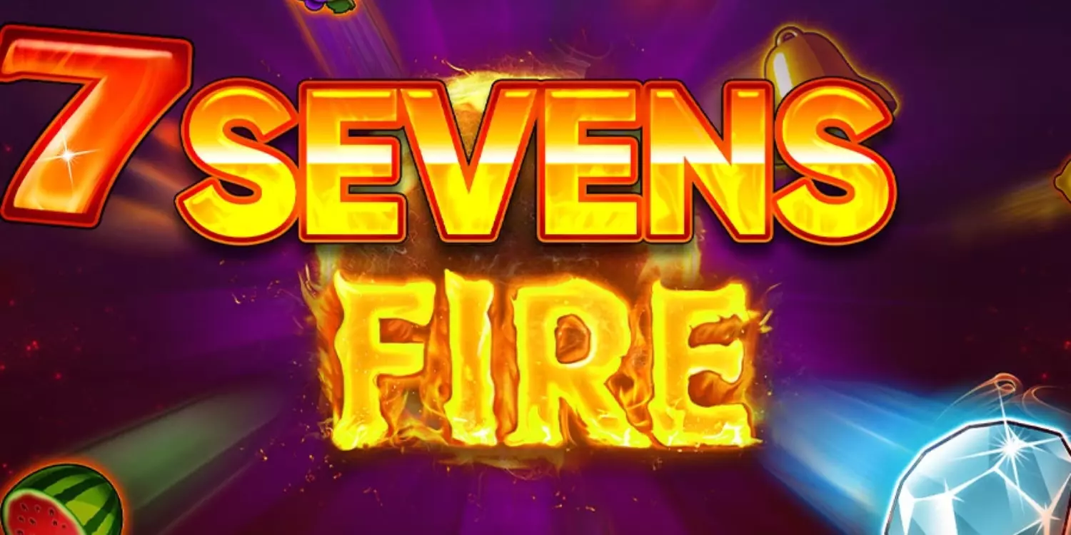 Der Sevens-Fire Schriftzug umgeben von den verschiedenen Symbolen des SLots. 