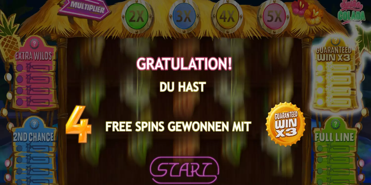 Eine Anzeige erscheint, dass man 4 Free-Spins gewonnen hat. 