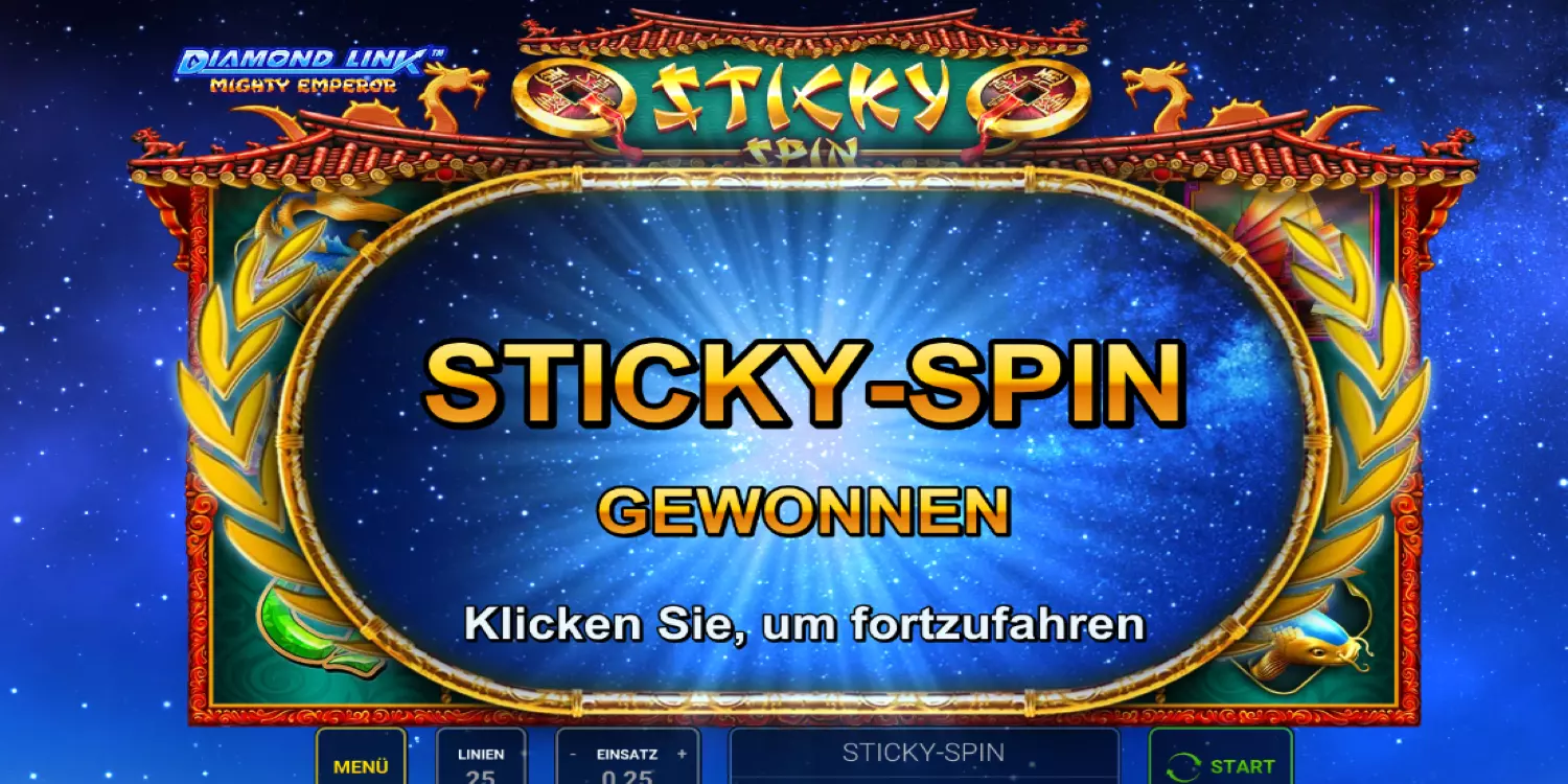 Eine Anzeige erscheint, dass man einen Sticky-Spin gewonnen hat