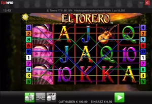 Der Slot "El Torero" mit Darstellung der Gewinnlinien