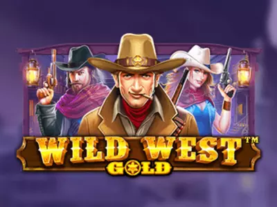Cowboys über dem Wild West Gold Schriftzug